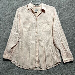 Chicos Woman’s Light Pink Black Dot Long Sleeve button Up Shirt Size 8/10 P
